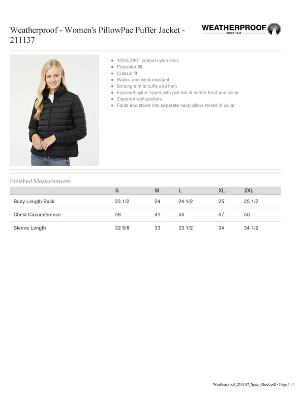 Ladies PillowPac Puffer Jacket